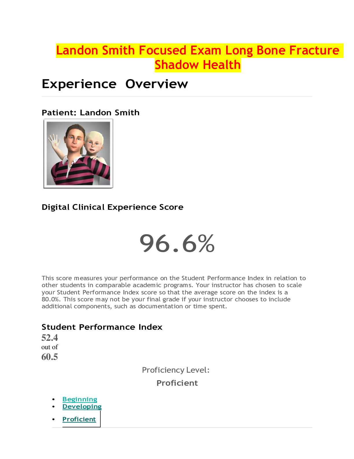 Preview image for Landon Smith Focused Exam Long Bone Fracture Shadow Health